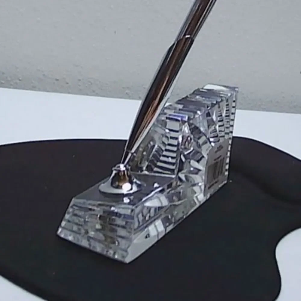 Waterford Crystal Vintage Executive Desk Clock Pen Holder Paper Weight Signed